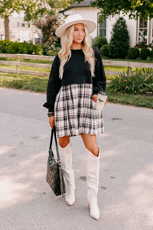 Fall Festivities Plaid Mini Dress in Black