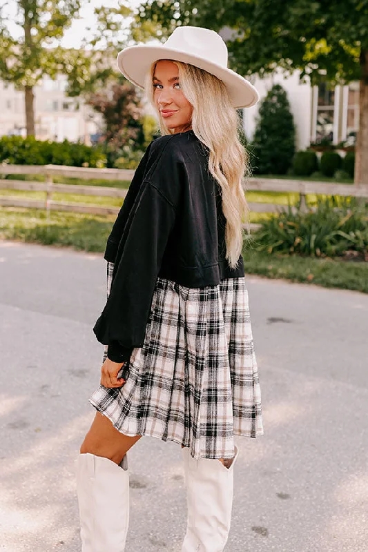 Fall Festivities Plaid Mini Dress in Black