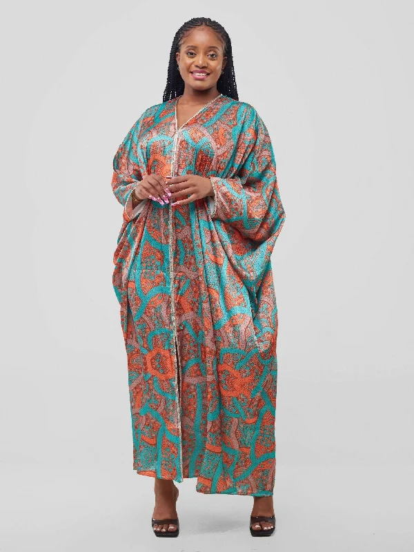 Fauza Design Silk Print Kaftan Dress - Multicolor