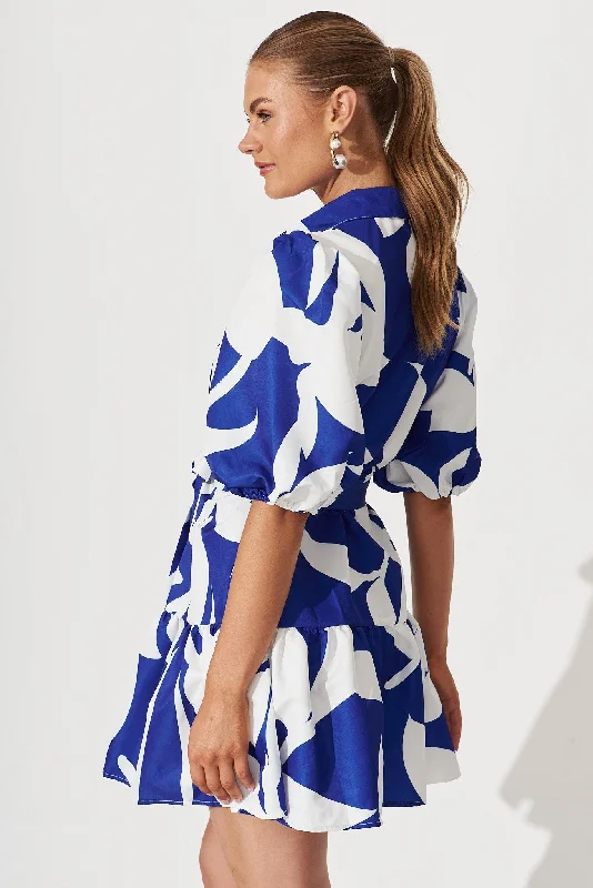 Fione Shirt Dress In Blue With White Print