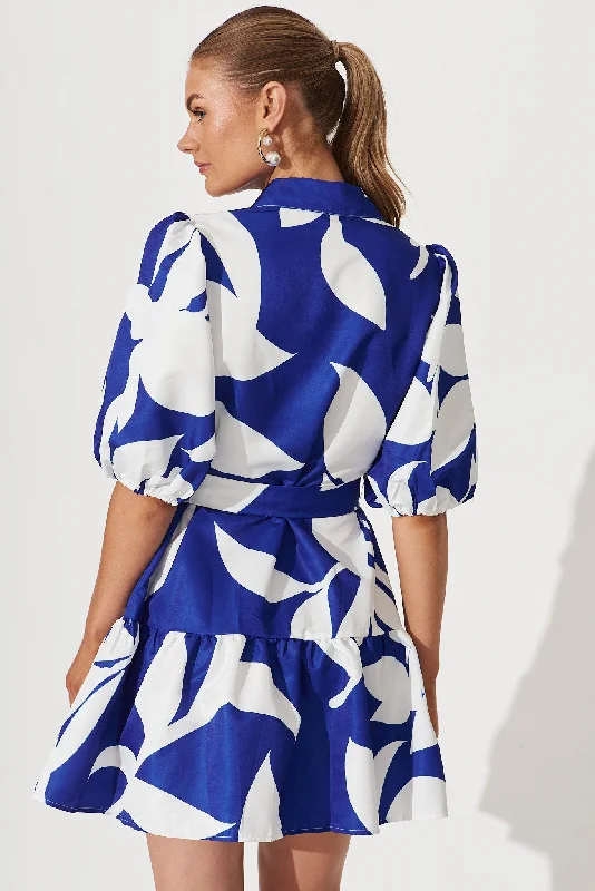 Fione Shirt Dress In Blue With White Print