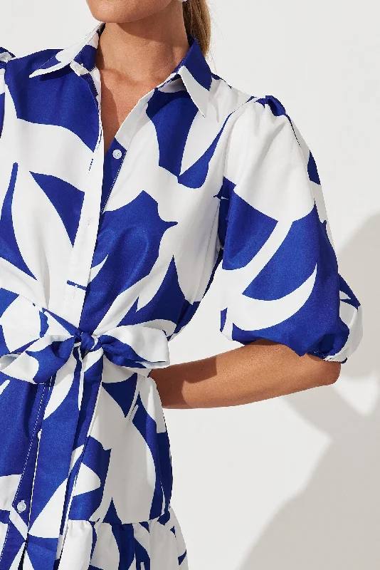 Fione Shirt Dress In Blue With White Print