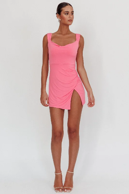 Giavanna Thigh Split Mini Dress Pink