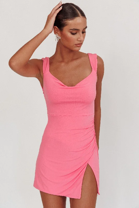 Giavanna Thigh Split Mini Dress Pink