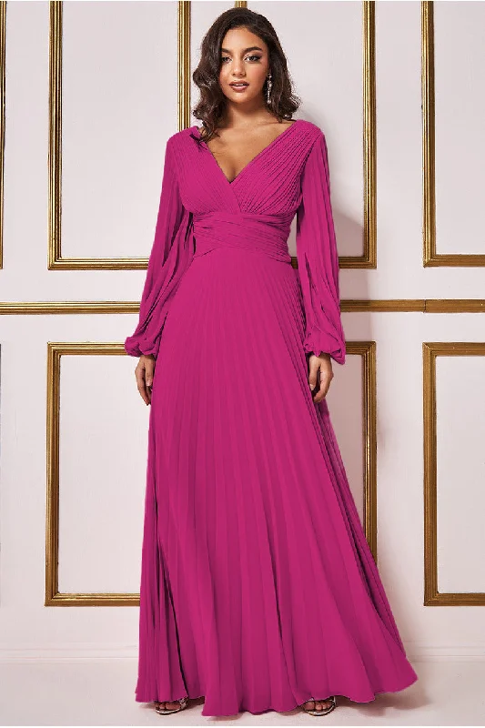 Goddiva Balloon Sleeve Chiffon Maxi Dress - Magenta