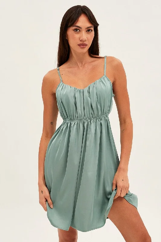 Green Nightie Sleeveless Scoop Necksatin Slip Dress