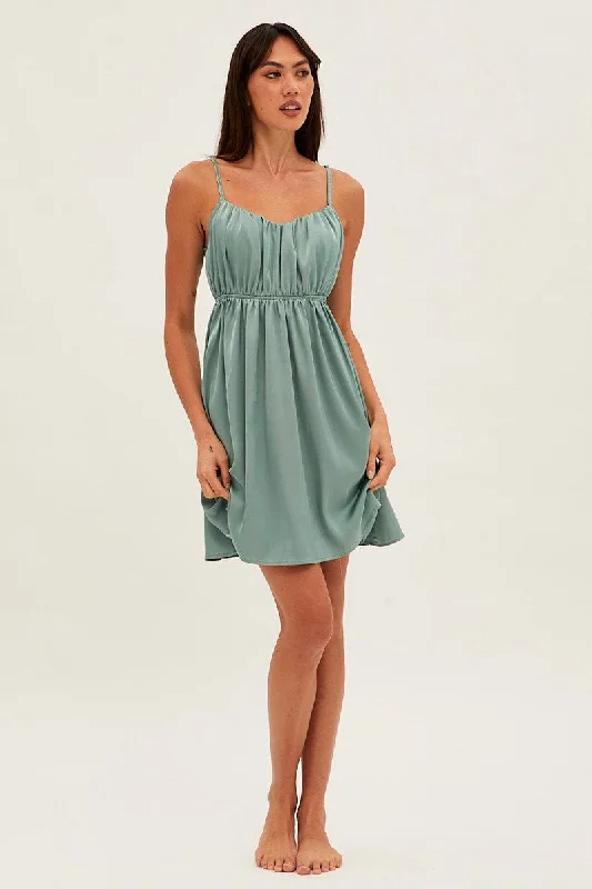 Green Nightie Sleeveless Scoop Necksatin Slip Dress