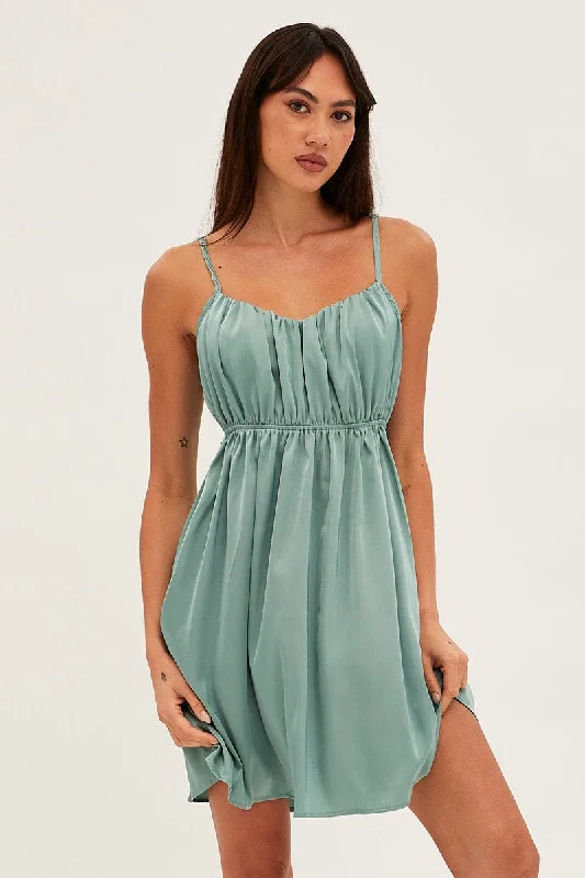 Green Nightie Sleeveless Scoop Necksatin Slip Dress