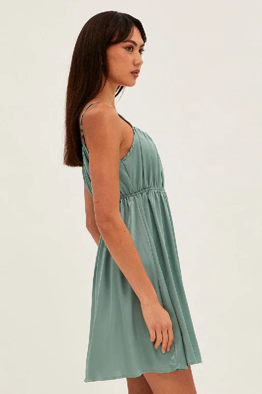 Green Nightie Sleeveless Scoop Necksatin Slip Dress