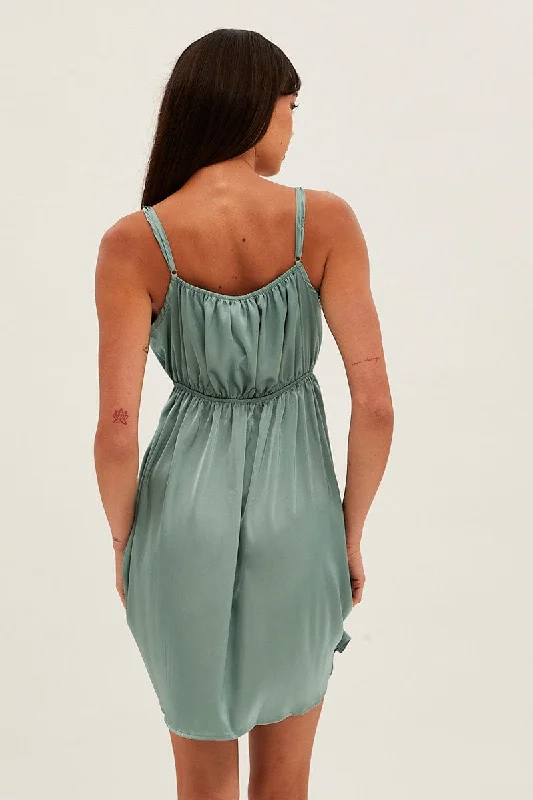 Green Nightie Sleeveless Scoop Necksatin Slip Dress