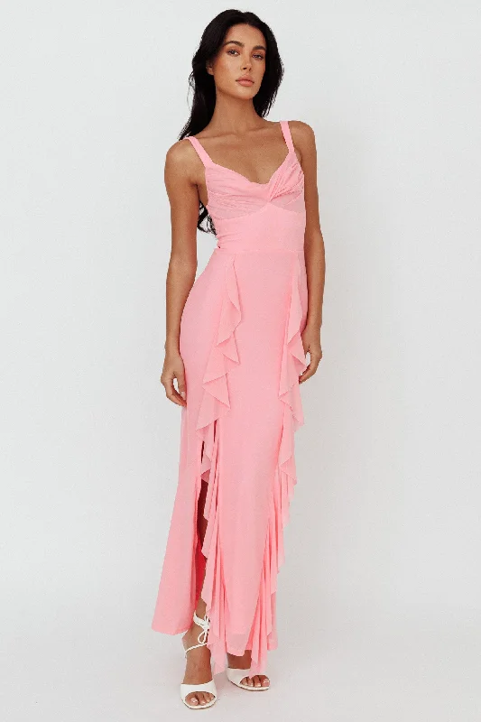 Hollianna Ruffle Trim Split Maxi Dress Blush