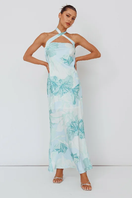 Jacquelynne Halter Cowl Back Maxi Dress Mint