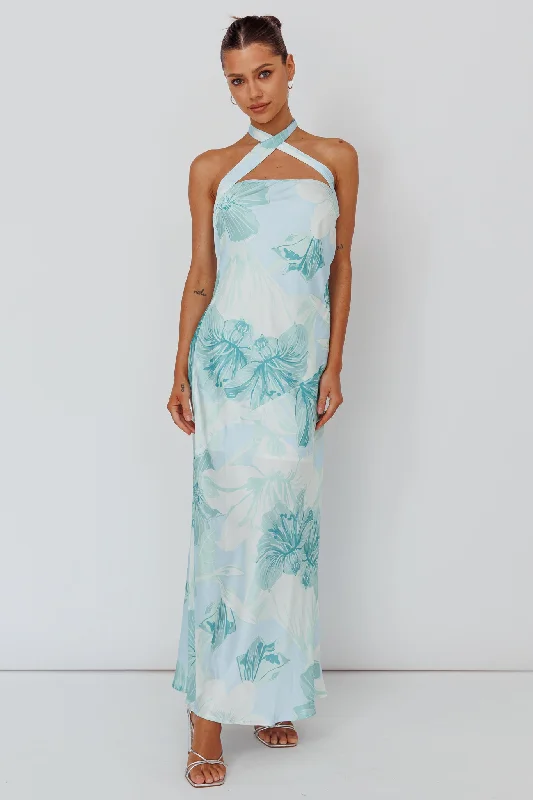 Jacquelynne Halter Cowl Back Maxi Dress Mint