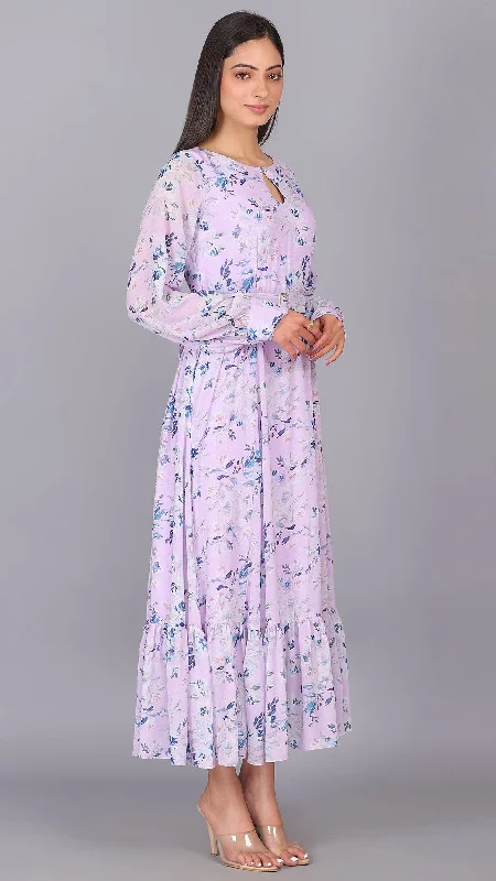 Lilac Puff Sleeves Maxi Dress