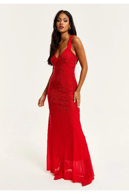 Liquorish Red Sequin Maxi Dress With Open Back Detail