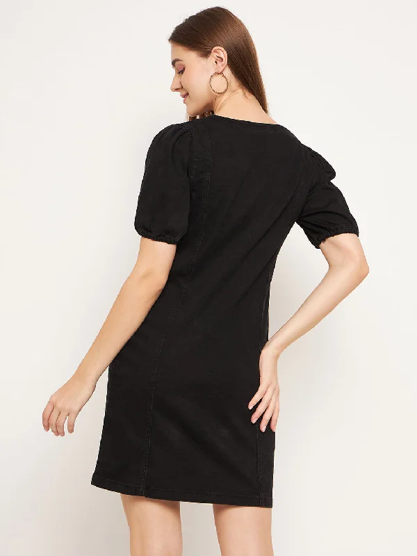 Madame Solid Black Dress