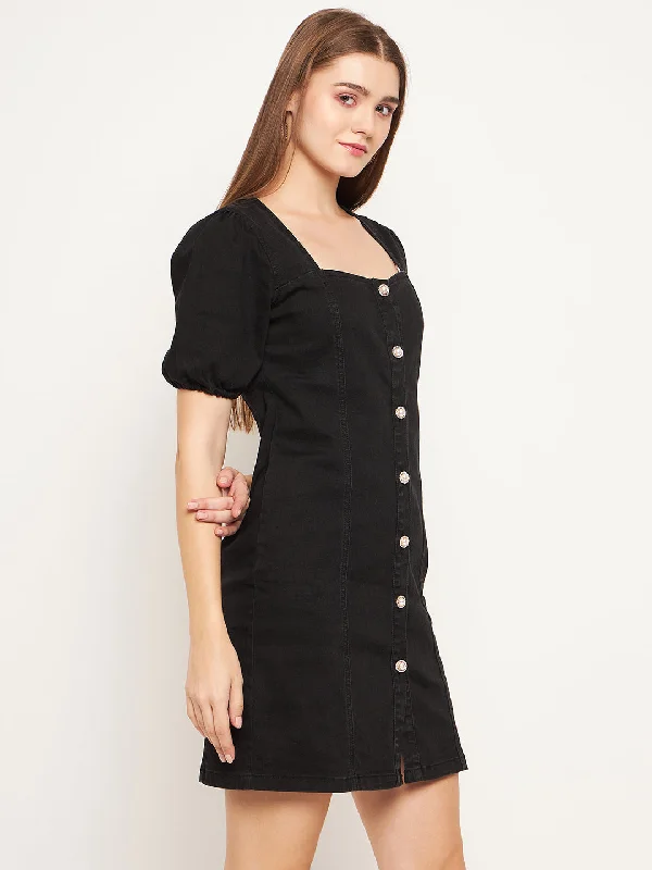 Madame Solid Black Dress