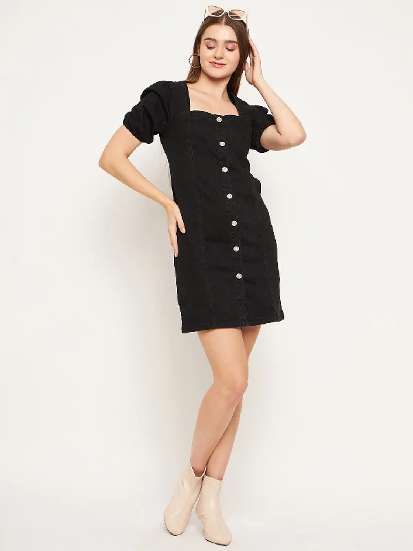 Madame Solid Black Dress