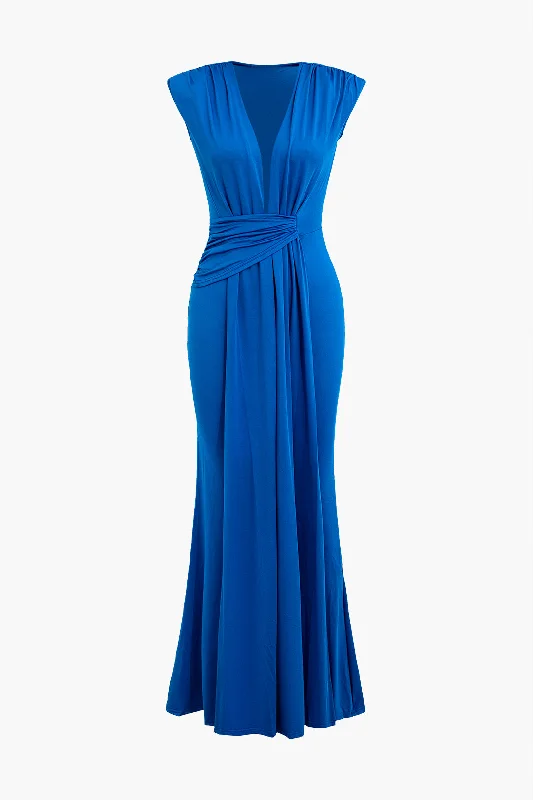 V-neck Ruched Maxi Dress