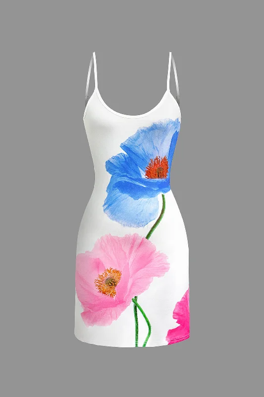 Floral Print Backless Slip Mini Dress