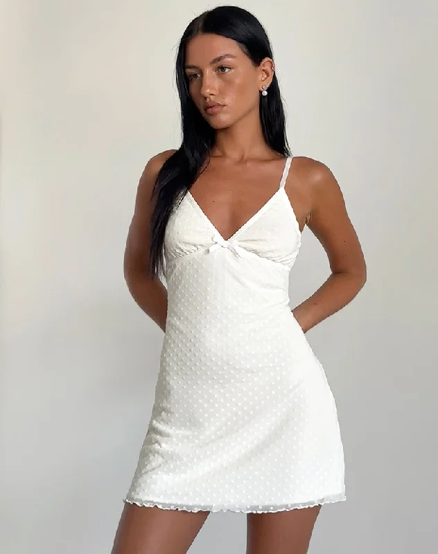 Mevila Cami Mini Dress in Ivory Polka Flock