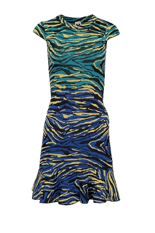 Missoni - Blue, Green, Yellow, & Black Animal Print Fit & Flare Dress Sz 4