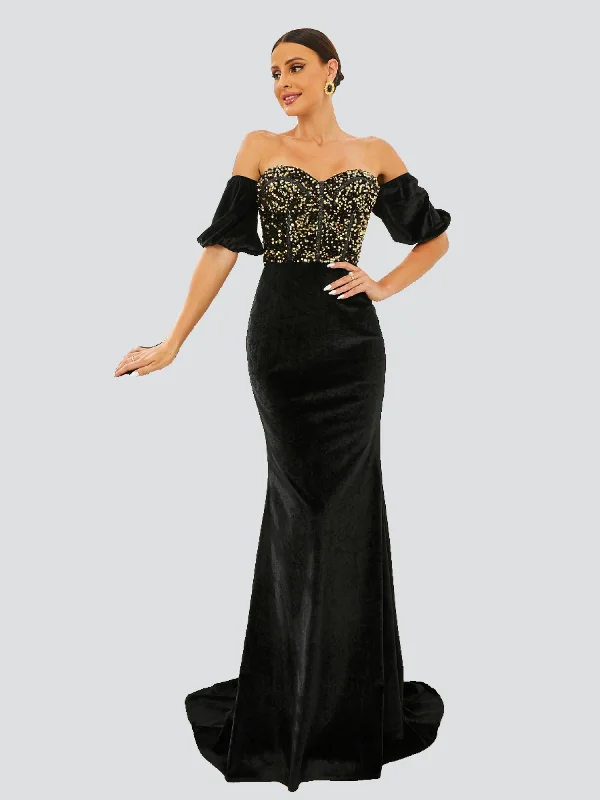 Off Shoulder Velvet Evening Dress WY104