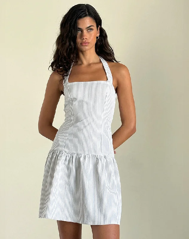 Panja Mini Dress in Small Stripe Vertical Grey