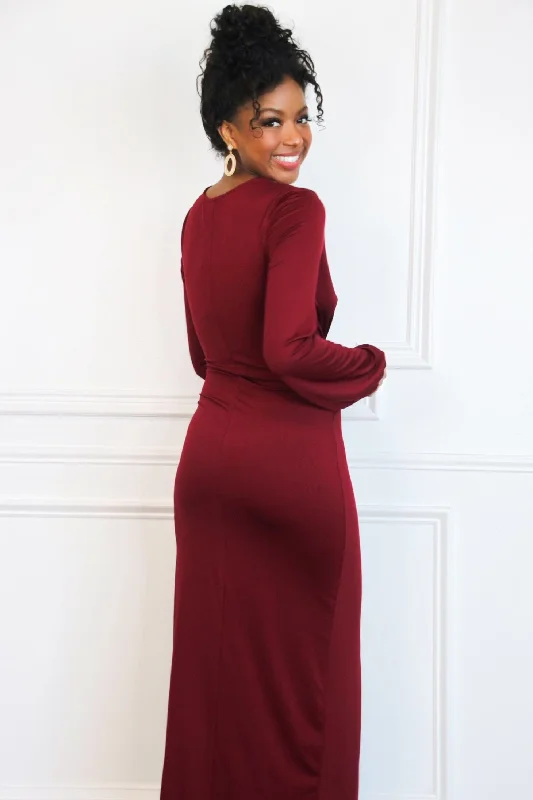 Phoebe Long Sleeve Maxi Dress: Burgundy