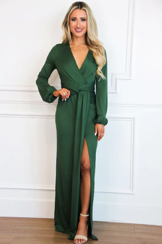 Phoebe Long Sleeve Maxi Dress: Hunter Green