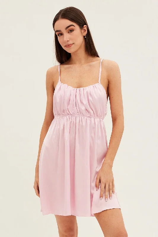 Pink Nightie Sleeveless Scoop Necksatin Slip Dress