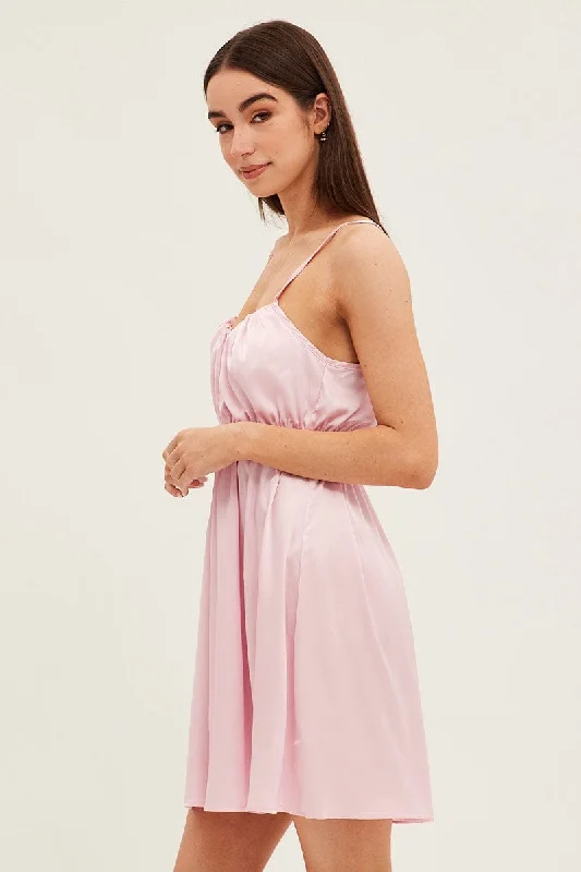 Pink Nightie Sleeveless Scoop Necksatin Slip Dress