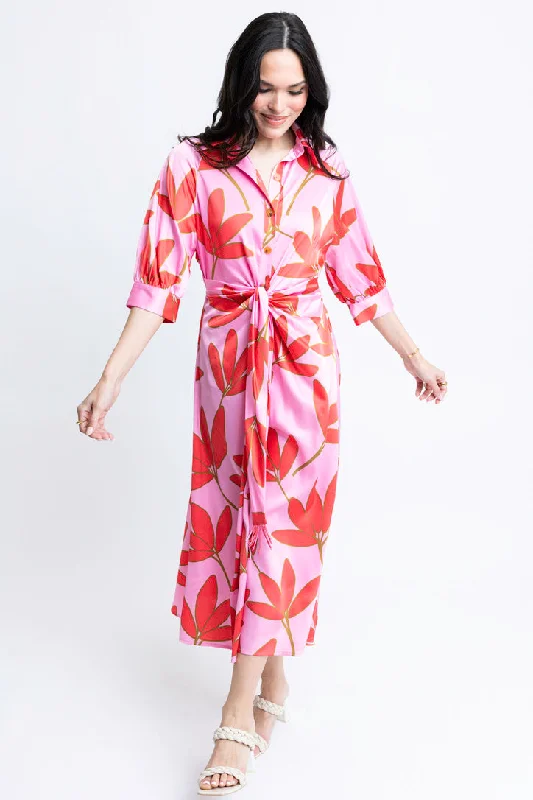 Satin Palm Floral Shirt Dress