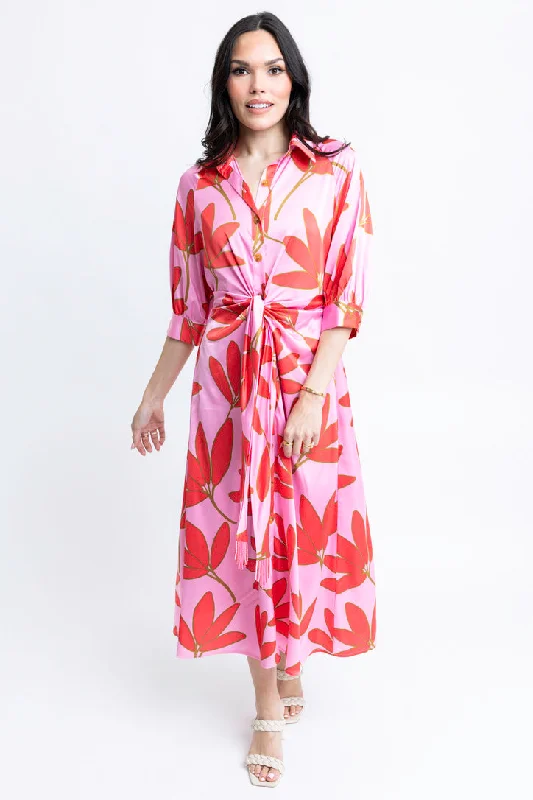 Satin Palm Floral Shirt Dress