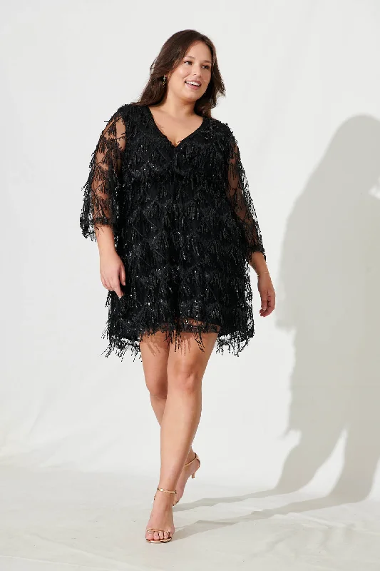 Seema Sequin Dress In Black Sequin