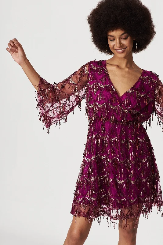 Seema Sequin Dress In Plum