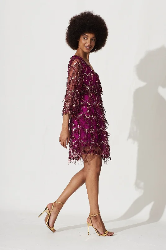 Seema Sequin Dress In Plum