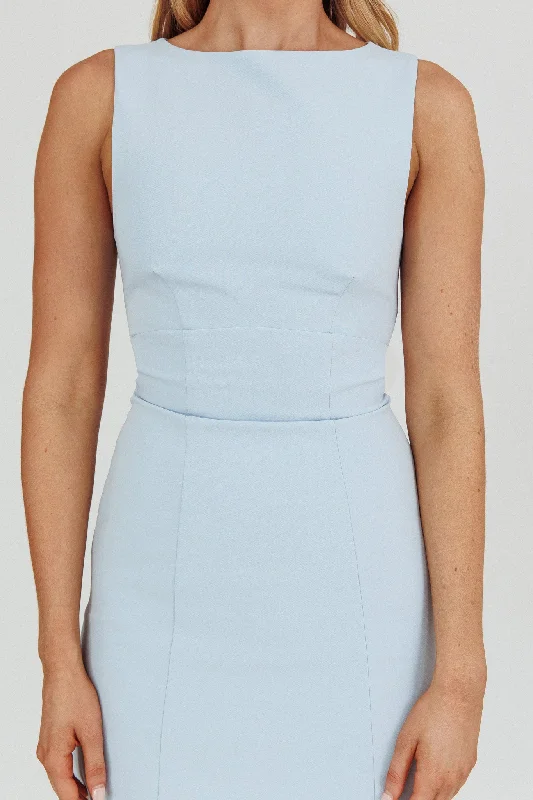 Shannon Boat Neck Sleeveless Mini Dress Light Blue