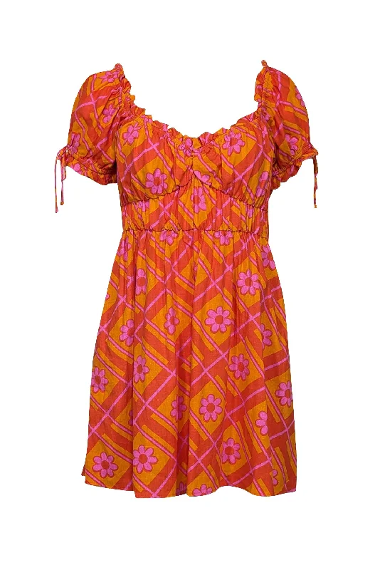 Show Me Your Mumu - Orange & Pink Print Puff Short Sleeve ""Nikki"" Dress Sz S