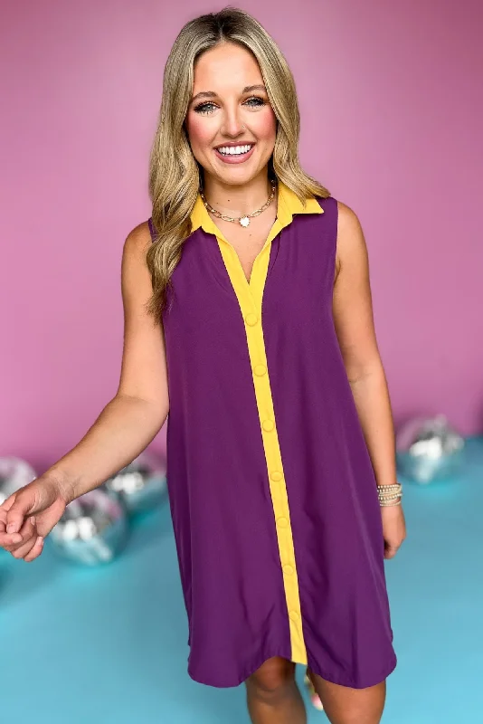 SSYS The Penelope Colorblock Collared Sleeveless Dress In Purple