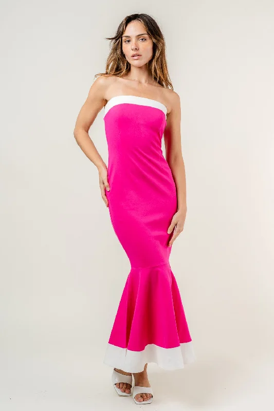 Strapless Fishtail Midi Dress