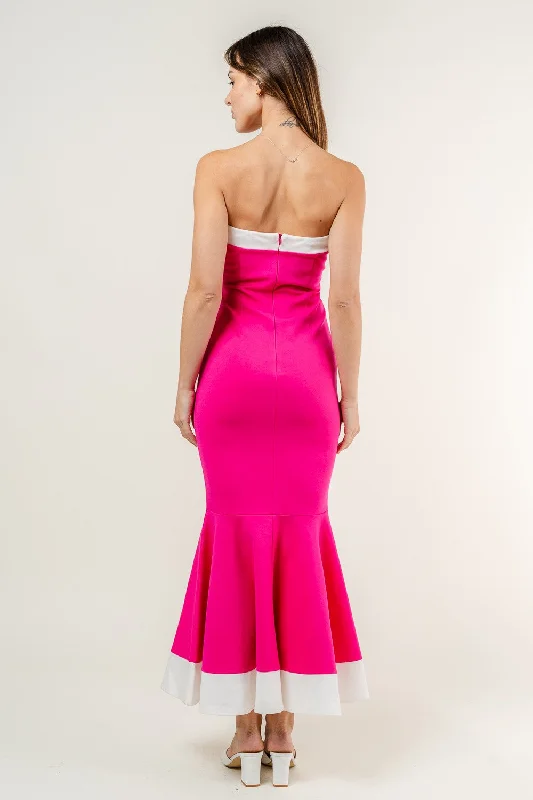 Strapless Fishtail Midi Dress