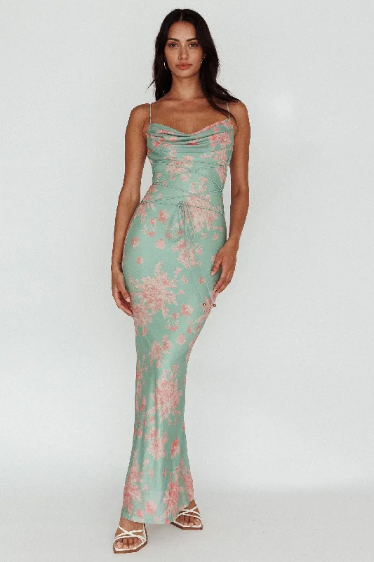 Teava Laced Waist Maxi Dress Floral Green