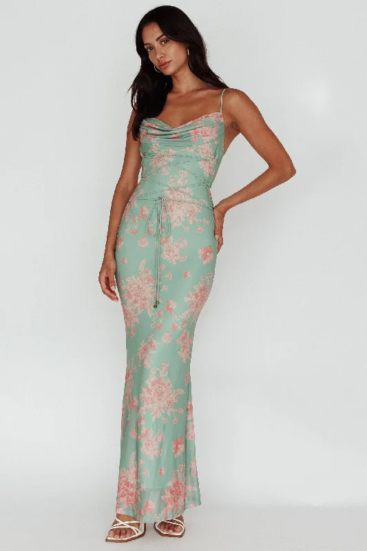 Teava Laced Waist Maxi Dress Floral Green