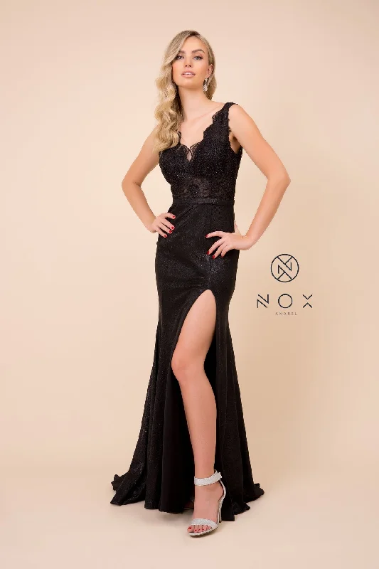 V neck Split Skirt Long Prom Dress with Lace Top_E373 BY NARIANNA