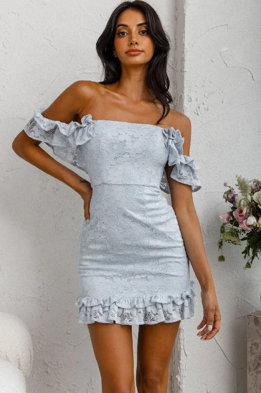 Verona Off-Shoulder Lace Overlay Mini Dress Blue