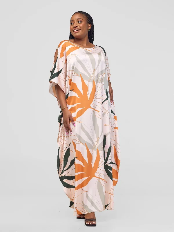 Vivo Kelemi Cut Out Sleeve Maxi Dress - Mustard / Green Leke Print