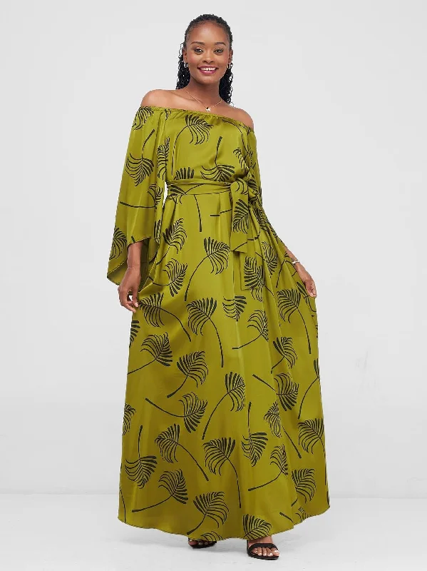 Vivo Sanali Off - Shoulder Maxi Dress - Olive / Black Lifi Print