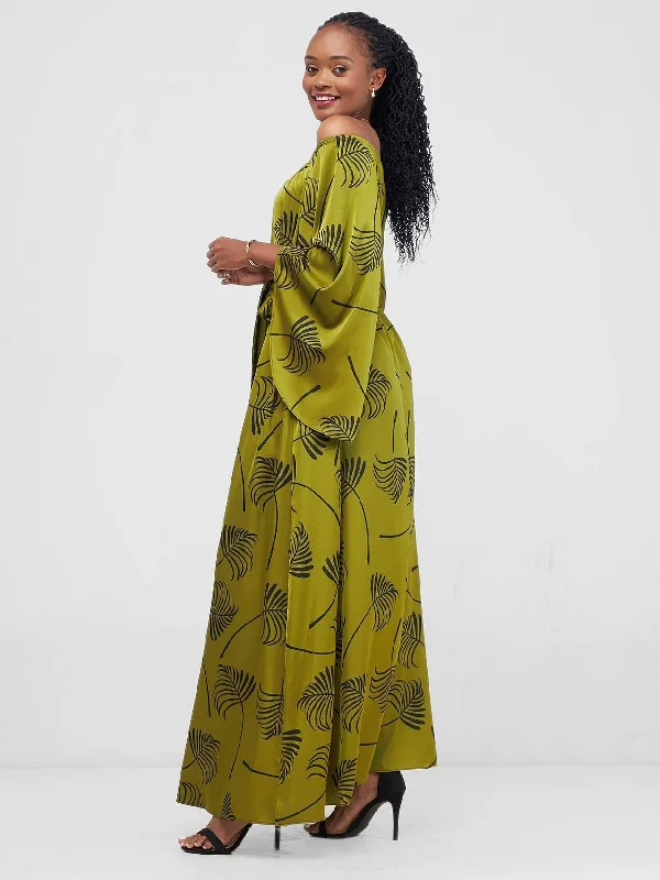 Vivo Sanali Off - Shoulder Maxi Dress - Olive / Black Lifi Print