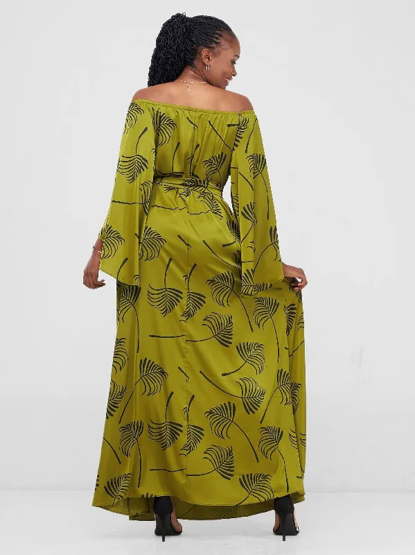 Vivo Sanali Off - Shoulder Maxi Dress - Olive / Black Lifi Print